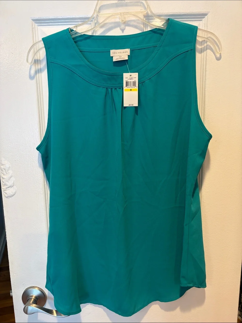 Van Heusen Teal Sleeveless Pleat-Front Tank - Picture 1 of 3